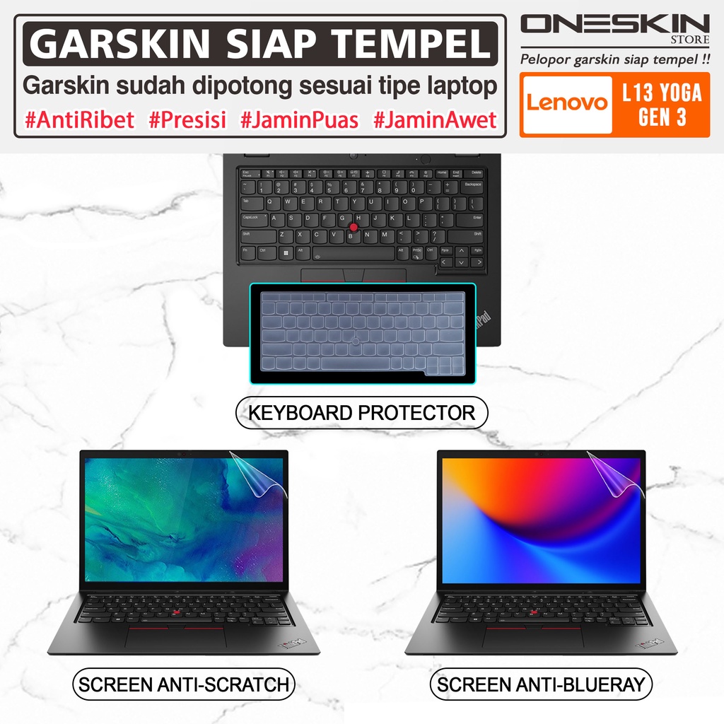 Garskin Sticker Laptop Pelindung Screen Keyboard Protector Lenovo ThinkPad L13 Yoga Gen 3 G3 Gambar Full Body Silikon Tpu Bening Glossy Doff Blueray