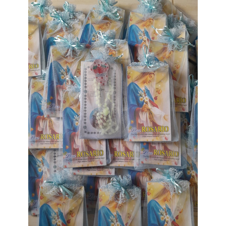 Paket Souvenir Doa Rosario Katolik / Kalung Rosario / Lembar Doa Rosario / Souvenir Murah