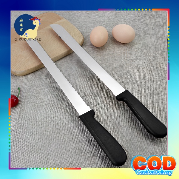 Pisau roti stainless pisau gerigi panjang serrated Bread Cake Knife / Pisau Roti / Pisau Pemotong / Pisau Roti Kue Panjang Bahan Stainless Gerigi Halus Kasar Bread Knife Cake 8 10 12 INCH / Pisau Roti Pemotong Cake Sisi Tajam Potong Bolu Kue Tart Tar