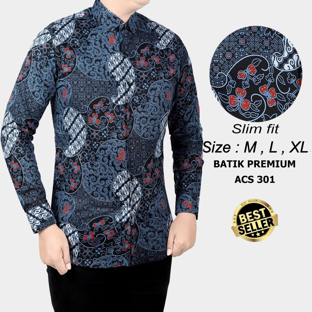 KEMEJA BATIK PRIA SLIM FIT LENGAN PANJANG BAJU BATIK PRIA ACS301