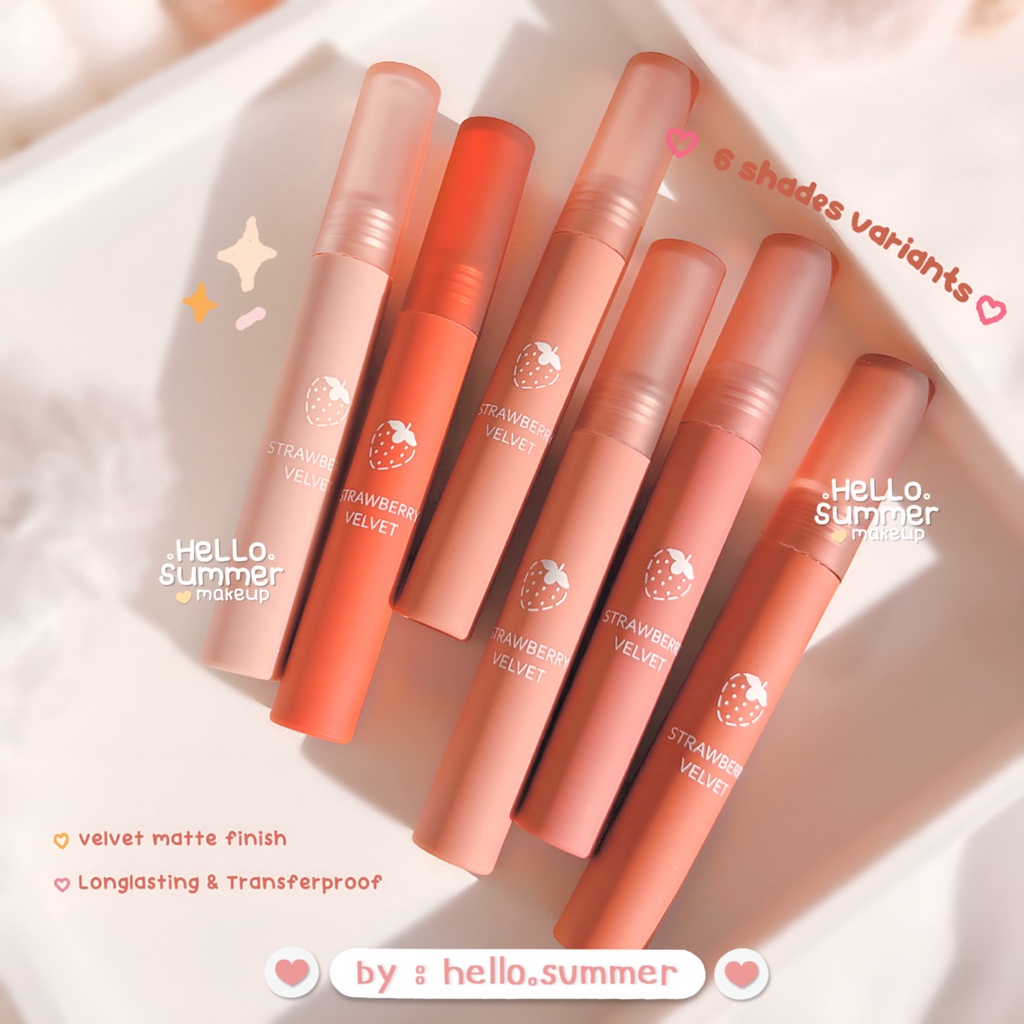 Strawberry Velvet Moisturaizing Matte Lipgloss Lipcream Lipstick Tahan Lama