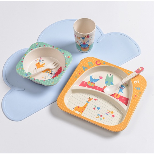 5pcs Set Alat Makan Anak Dengan Variasi Desain Karakter Lucu Peralatan Makan Anak Set