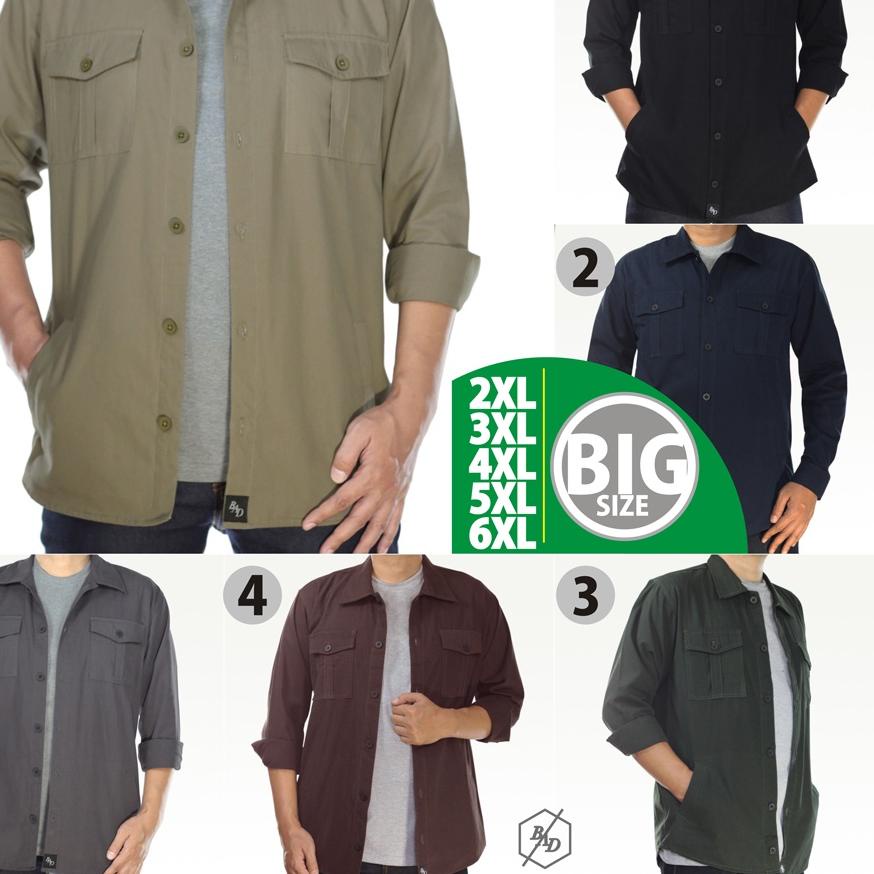 ☞ Kemeja Parka Semi Jaket Lengan Panjang Pria Big Size Jumbo Casual Kerja Cowok Katun Lapangan ☻