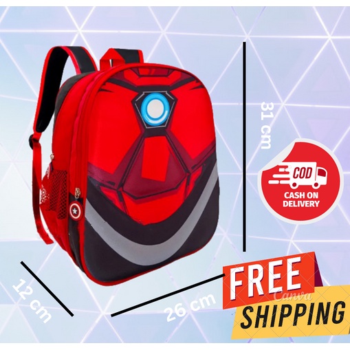 IMPORT ~ Tas Ransel Kilap TK / TAS sekolah anak TK - SD 1-2 / Tas 2 resleting /Tas Ransel Sekolah 2 Ruang TK Superman Batman Bumblebee Captain IRON MAN Hard Cover