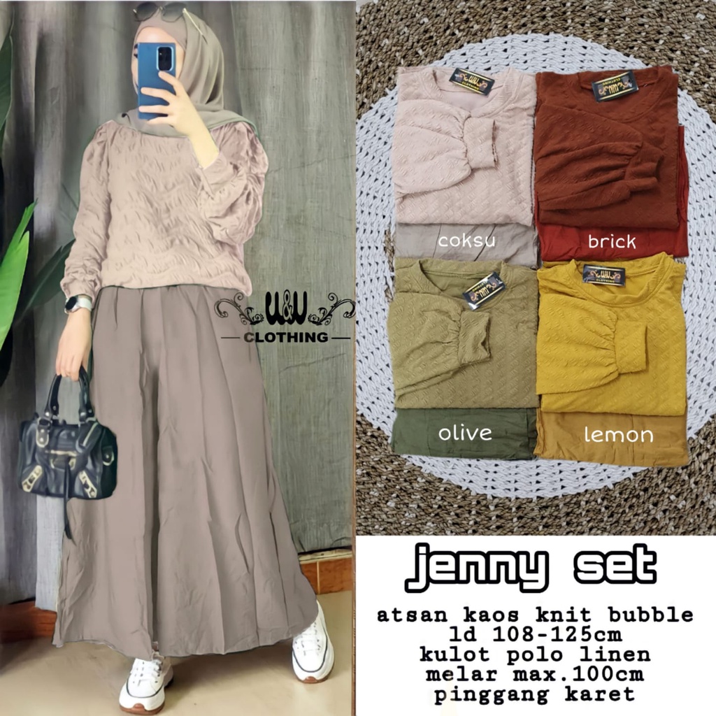 setelan wanita kekinian one set terbaru fashion muslim jumbo jenny set atasan lengan panjang bahan r