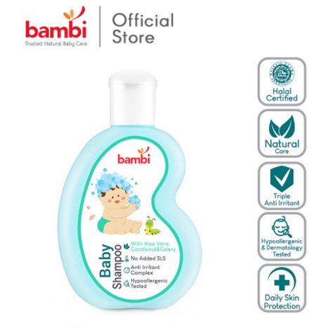 ORIGINAL Bambi Baby Shampoo Aloe Vera, Candlenut &amp; Celery 100ml / Shampoo Kandungan Lidah Buaya, Kemiri, Seledri untuk Menebalkan Rambut