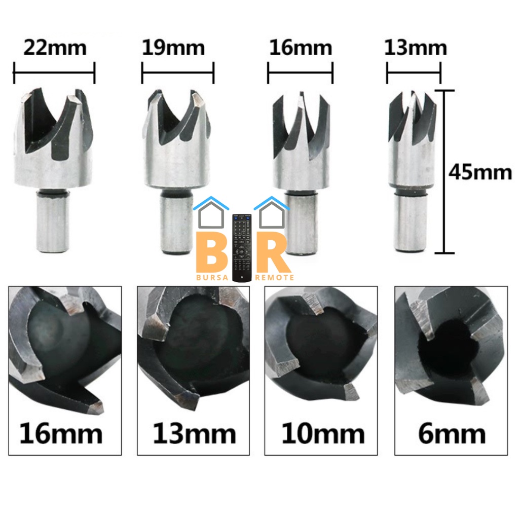 Mata Bor Dowel Pelubang Kayu 4IN1 Drill Bit Countersink 6MM-16MM Barrel Cork