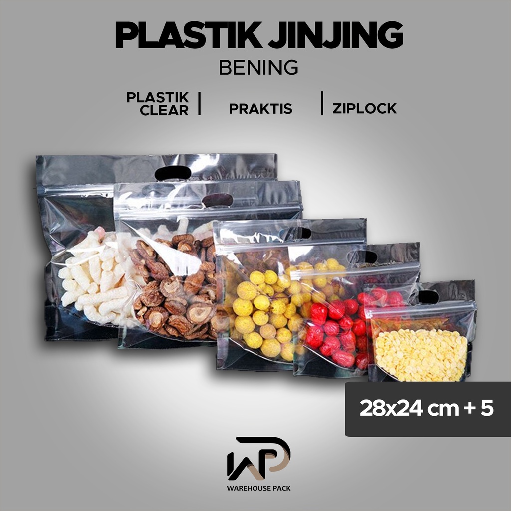 ( 10 Pcs ) Plastik Jinjing Bening 28x24 | Plastik Bening Jinjing Dengan Pegangan | Plastik Pegangan 