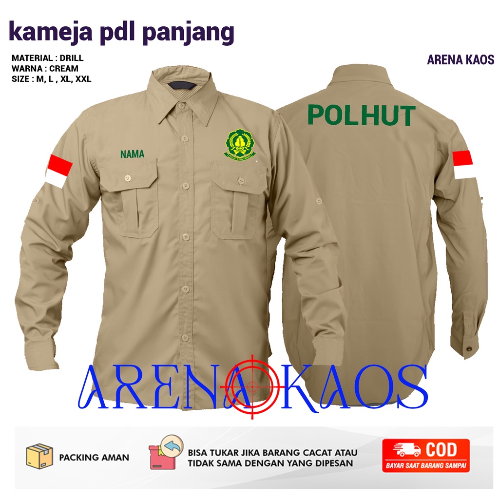 KEMEJA PDL PDH LENGAN PANJANG POLHUT POLISI HUTAN / POLISI KEHUTANAN (BORDIR)