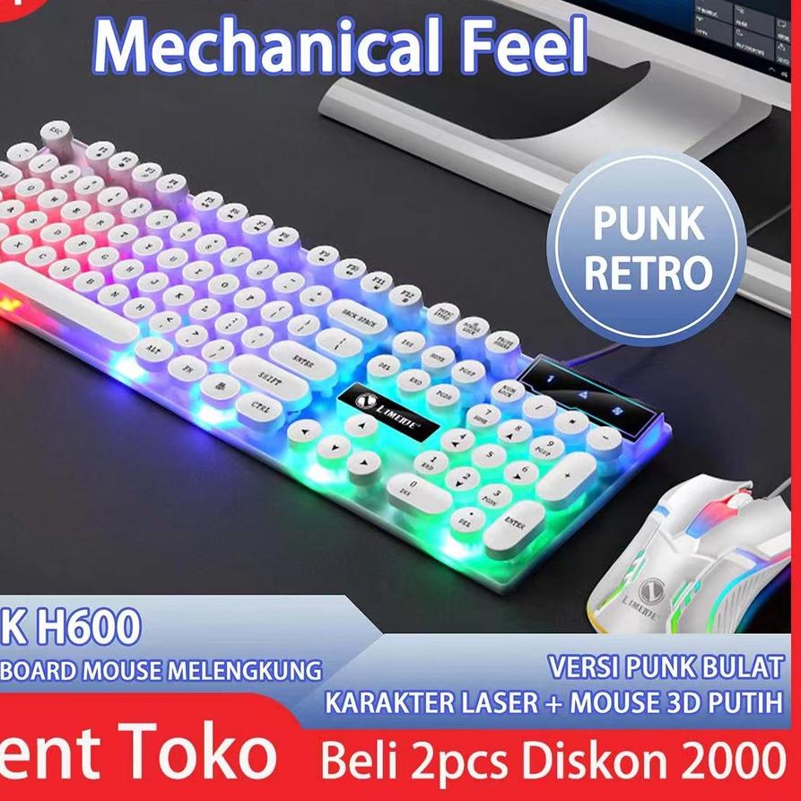♦ （COD）Glowy keyboard gaming Bulat Punk Mechanical Komputer Set Gaming Mouse dan keyboard USB Cable 