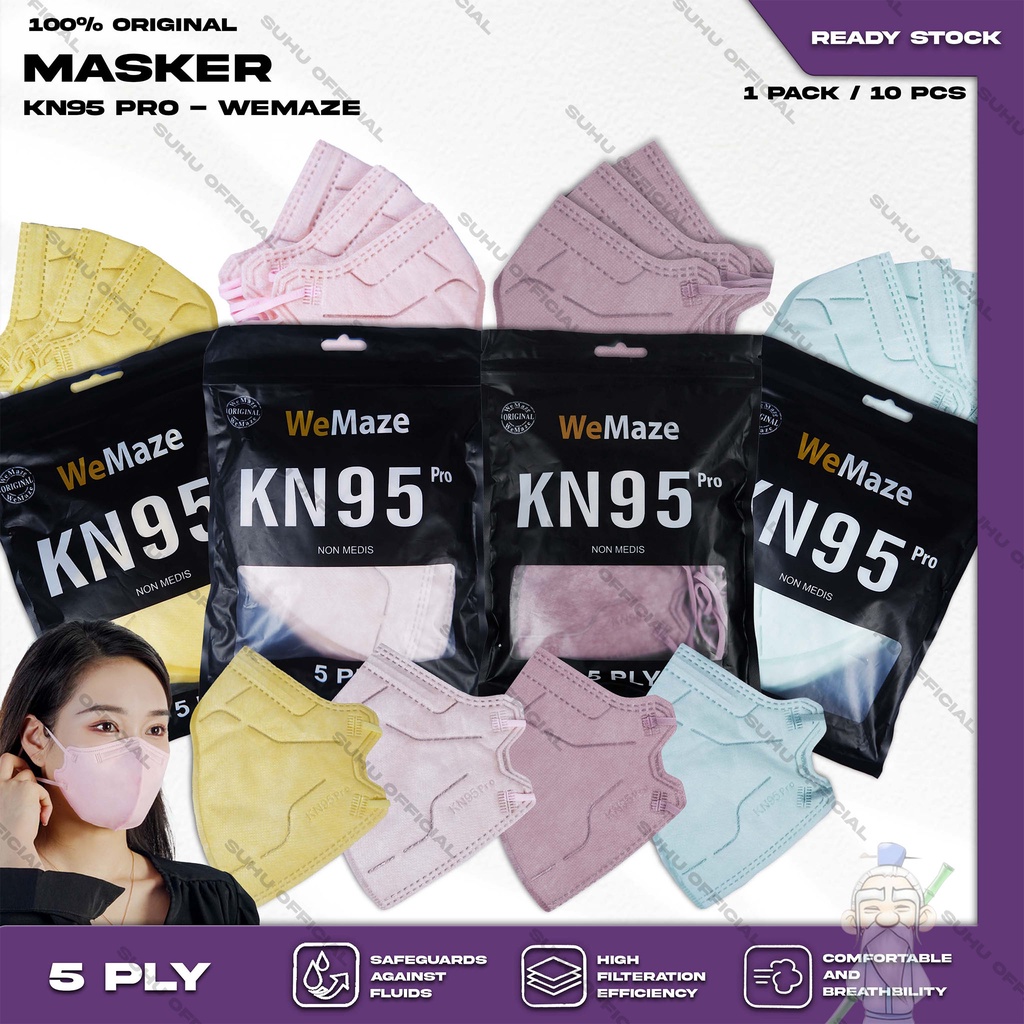 Masker KN95 PRO WEMASK 5Ply isi 10Pcs Putih Hitam Abu Warna Hybrid Wemaze Earloop Surgical Mask