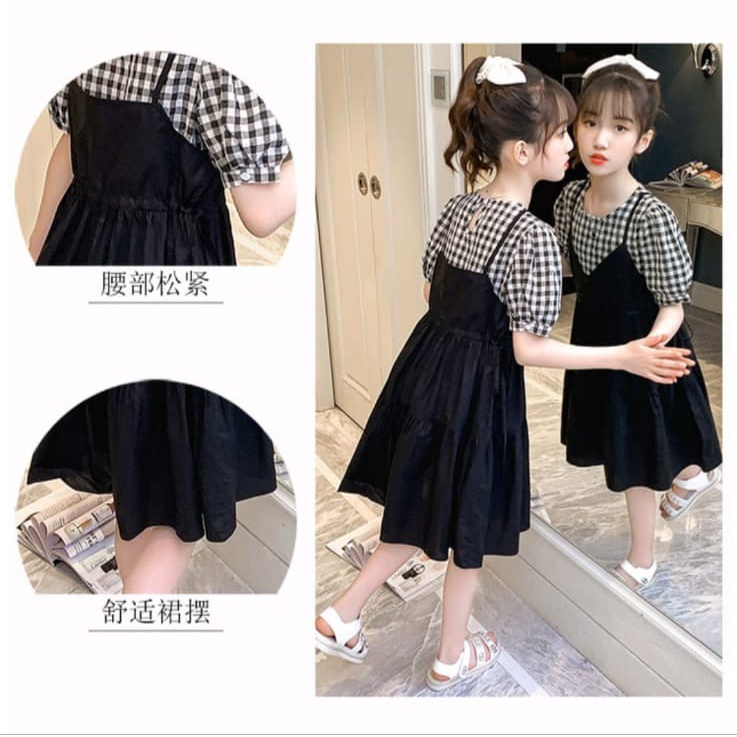 dress kids babydoll / dress kids rorosa / dress kids combi inner / katun kotak / hitam / terbaru