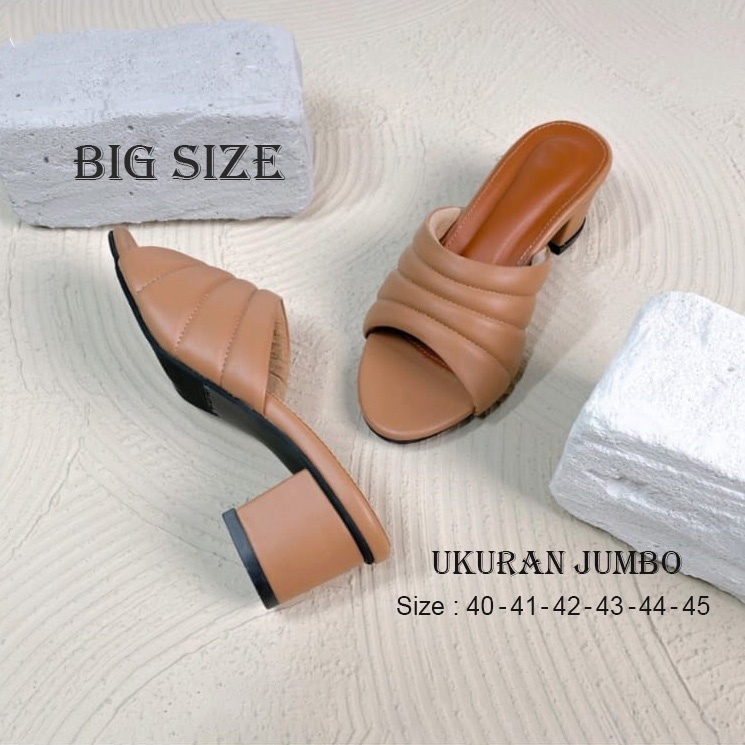 Sandal Heels Wanita Big Size 40-45 Sendal Selop Heel Ibu2 Kasual Formal Pesta Ukuran Jumbo Besar