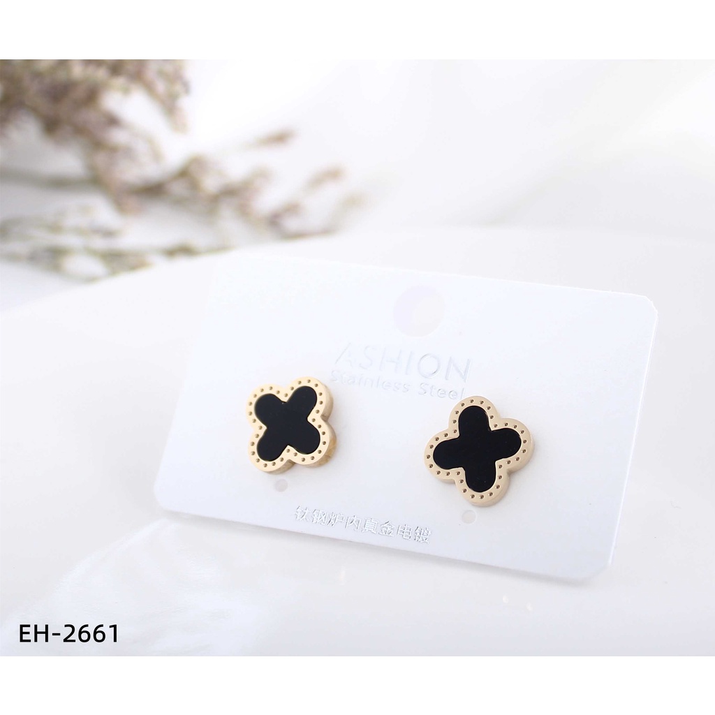 Anting Titanium Permata Hitam/Putih/Hijau 2661