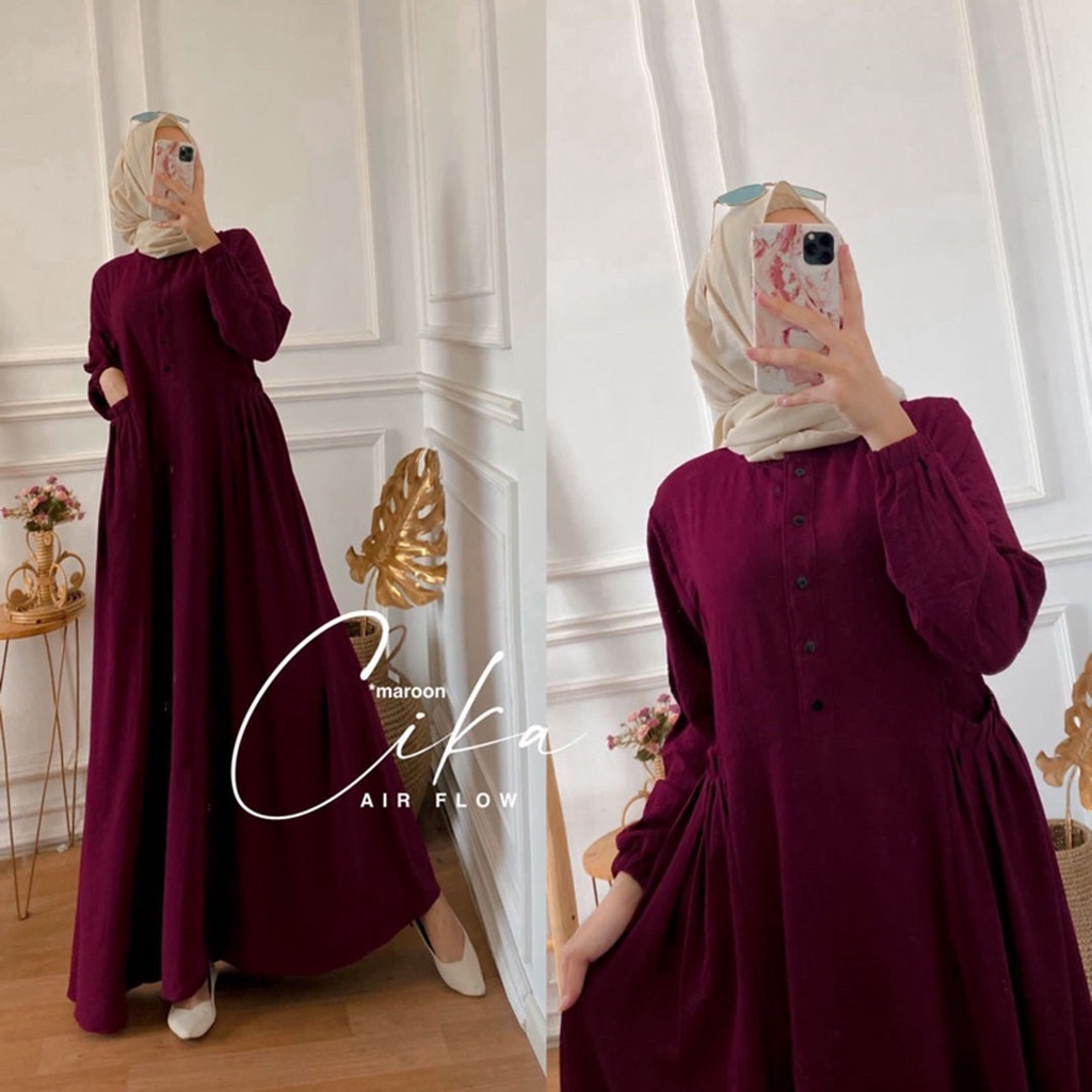 MAY DRESS CIKA FAB AIRFLOW CRINKLE PREMIUM LD 105 PB 140 SAKU KANAN KIRI BUSUI GAMIS LEBARAN