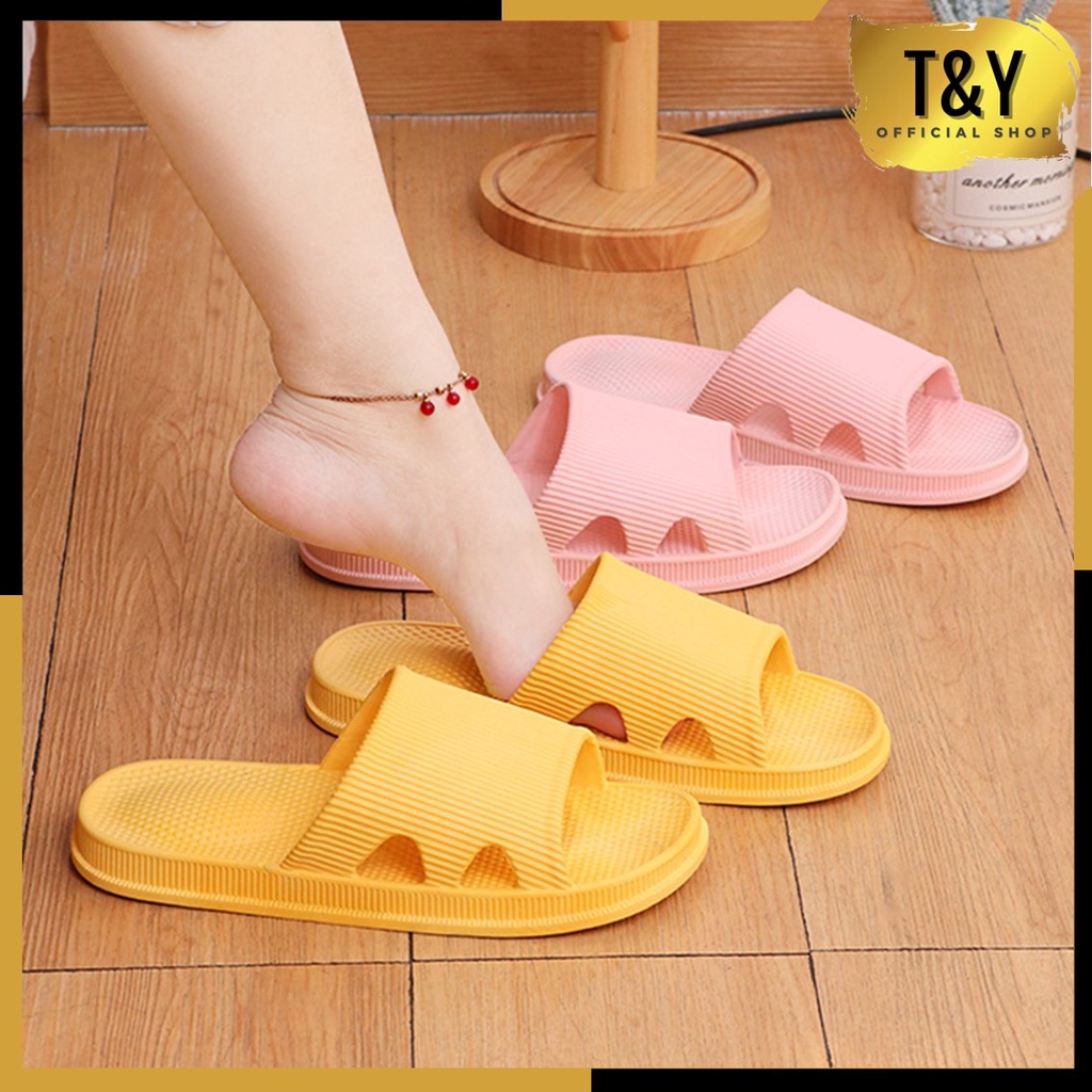 T&amp;Y Sandal Slop Karet Polos Salur Tebal 6494 Sendal Rumah Berkualitas Motif Salur Sendal EVA Empuk Sendal Karet Couple Garis Home Slipper Anti Slip Wanita Pria Gaya Korea Murah Import