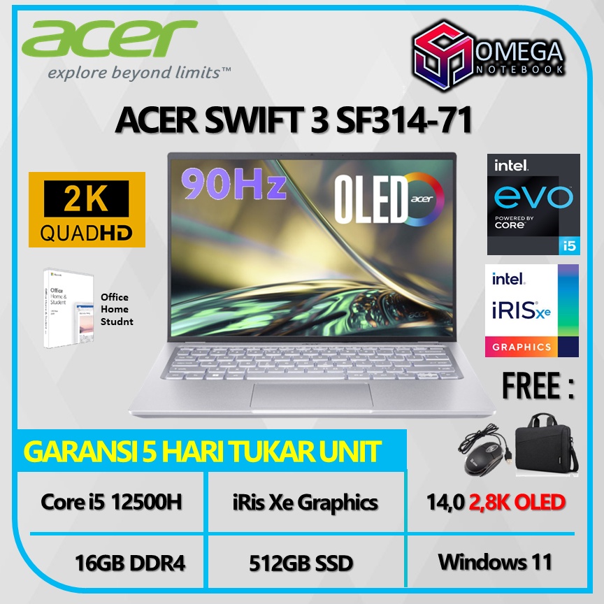 ACER SWIFT 3 OLED SF314-71 i5 12500H 16GB 512GB iRis Xe 14,0 2,8K Windows 11 + OHS