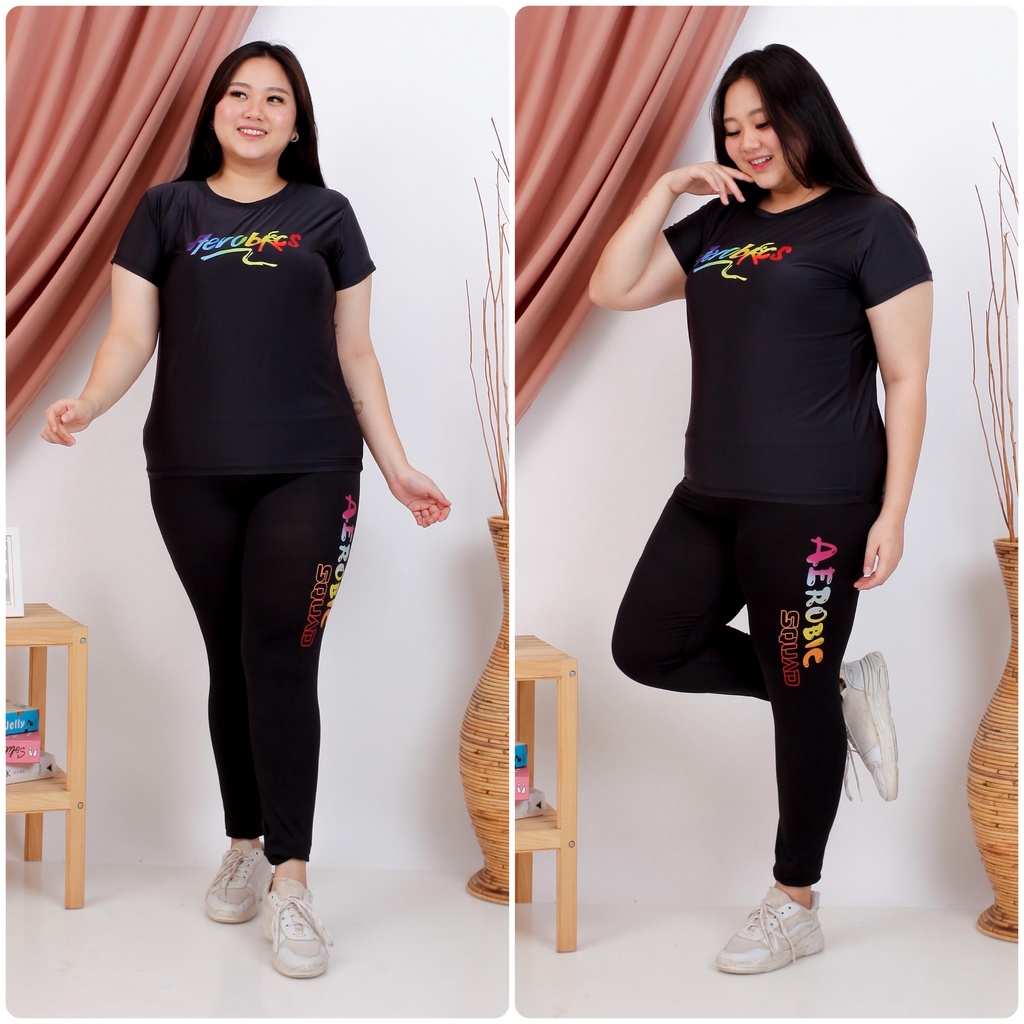 Stelan Senam Jumbo Size Aerobic Pelangi Panjang / Stelan Baju Senam Jumbo Wanita