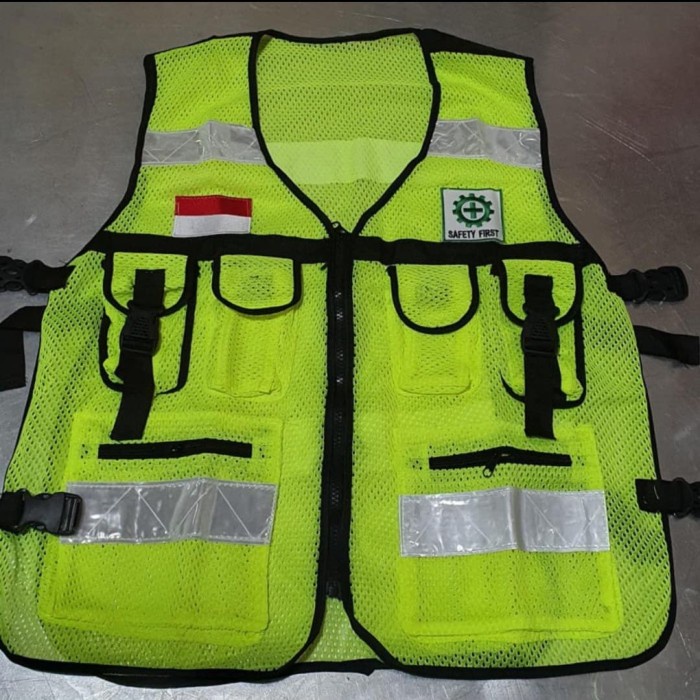 TERMURAH Rompi 6 kantong + logo K3 + bendera (safety vest) /VEST RAJUT/VEST WANITA/VEST PRIA/VEST