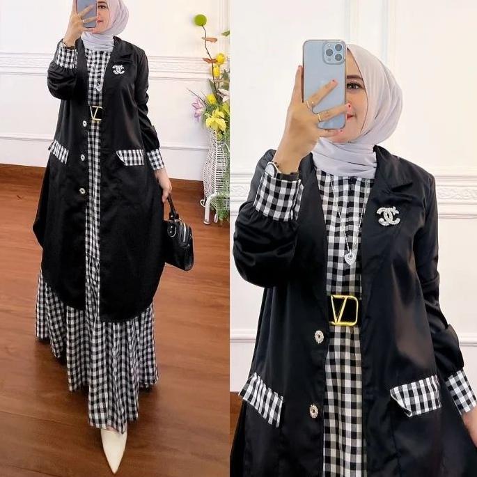 REKOMENDASI R.A - Chiki Set Premium Setelan Gamis Blazer Korean Style Wanita Dress Maxi 2in1 Fashion