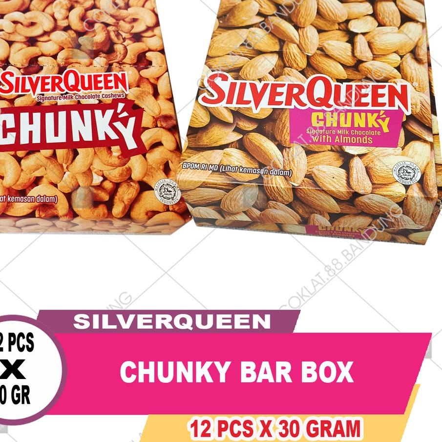 

✷ SilverQueen Chunky Bar 30gr 1 Box Isi 12 pcs X 30 gr Cokelat, Coklat Silver Queen Chungky Bar 30 gram X 12 Batang Cashew Almond30gr ◘