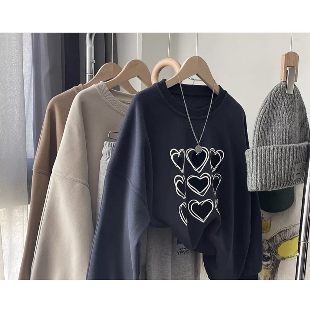 NINE LOVE SWEATER CREWNECK OBLONG - ATASAN BLOUSE WANITA ALA KOREAN FASHION TERKINI