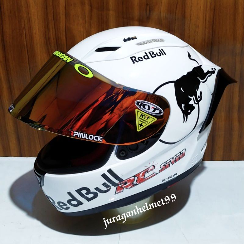 Helm full face KYT rc seven putih paket ganteng red bull