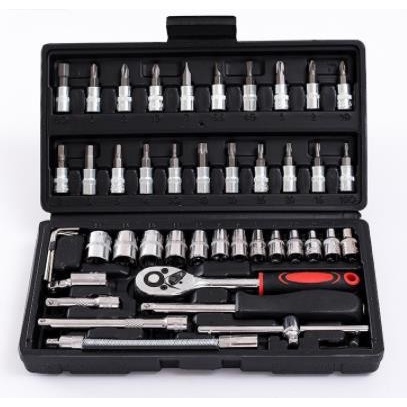 COD Kunci SOK 46 PC Set Socket (1/4 &quot;) Full Lengkap Socket Tool Kit Pas Ring L Motor Mobil