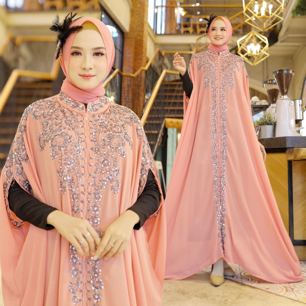 Set Kaftan Wanita Muslimah Terbaru Kombinasi Payet Ratu + Manset / Kaftan Busui Friendly HOPYLOVY