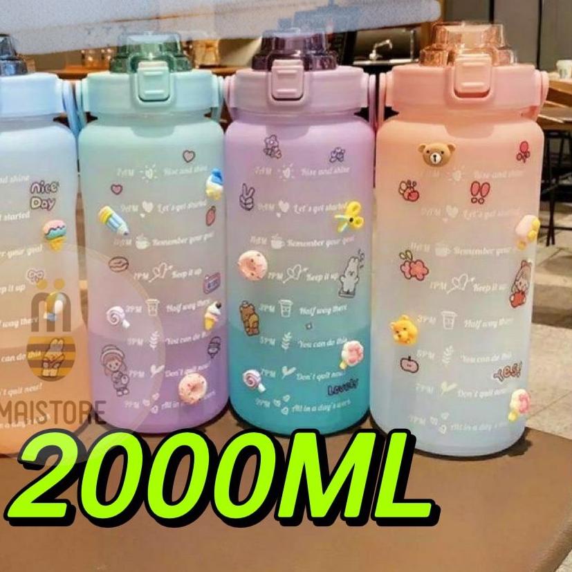 ♢ Botol Minum Kekinian 2 Liter Botol Minum Viral  Botol Minum Motivasi Botol Pelangi 2000ml ➸