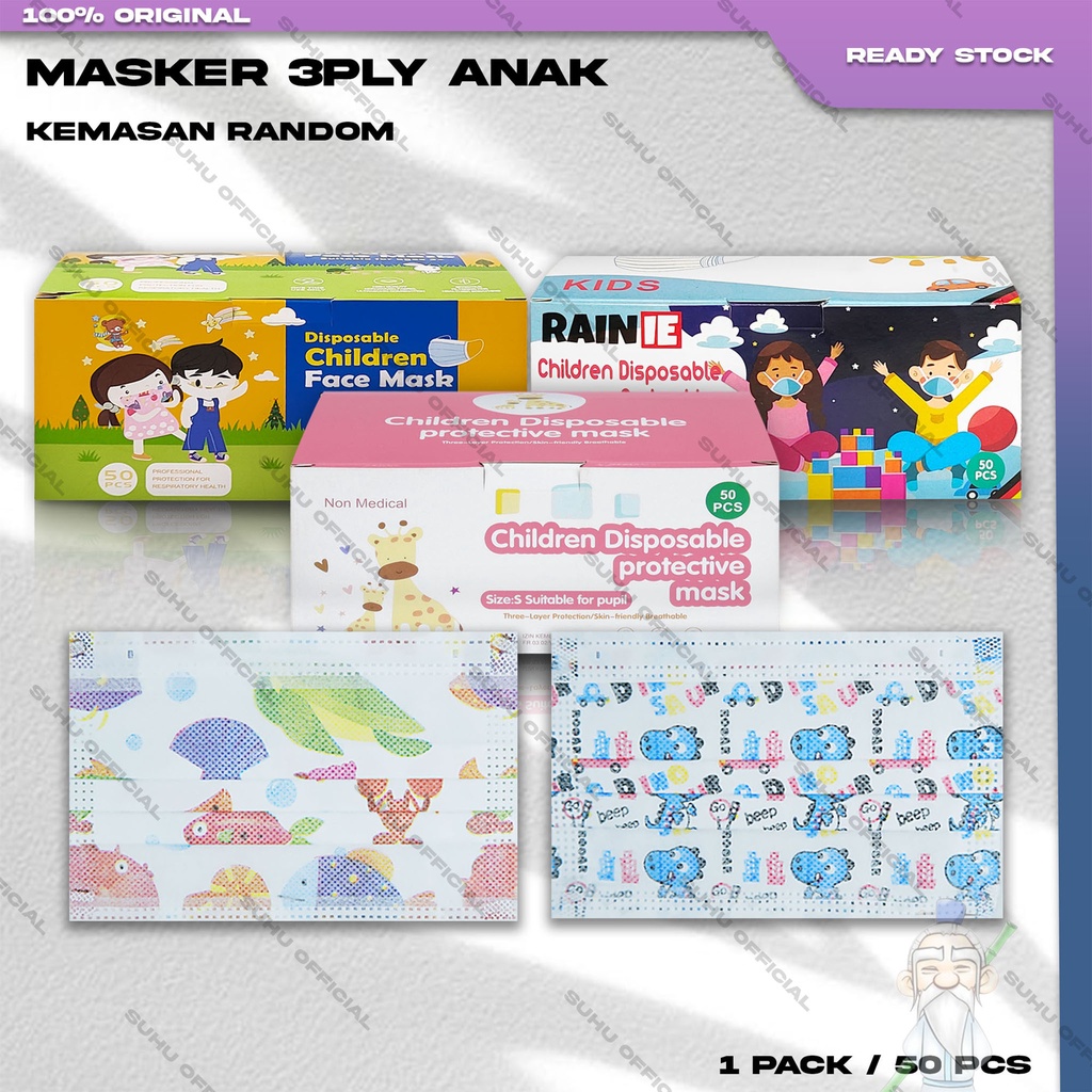 ❤️ SUHU ❤️ Masker Anak 3Ply Isi 50Pcs Motif Mix Cewek Girl Karakter Kartun Lucu 3 Ply Surgical Mask