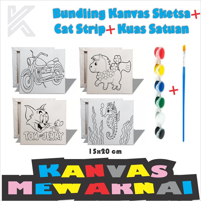 

BUNDLING Kanvas Sketsa Gambar 15x20 cm + Kuas Satuan + Cat Strip 6 warna