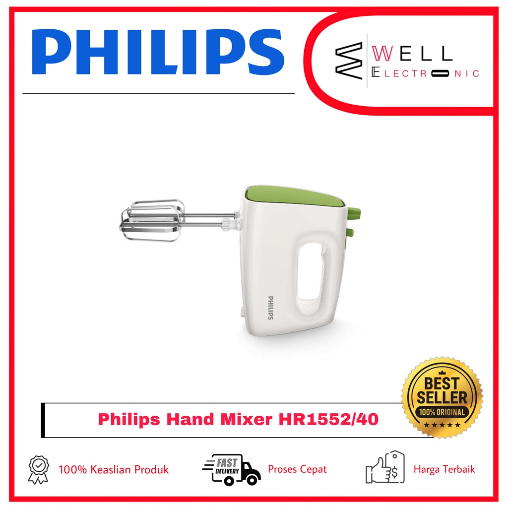 PHILIPS HAND MIXER HR1552/40 HIJAU HR 1552 GARANSI RESMI 2 TAHUN