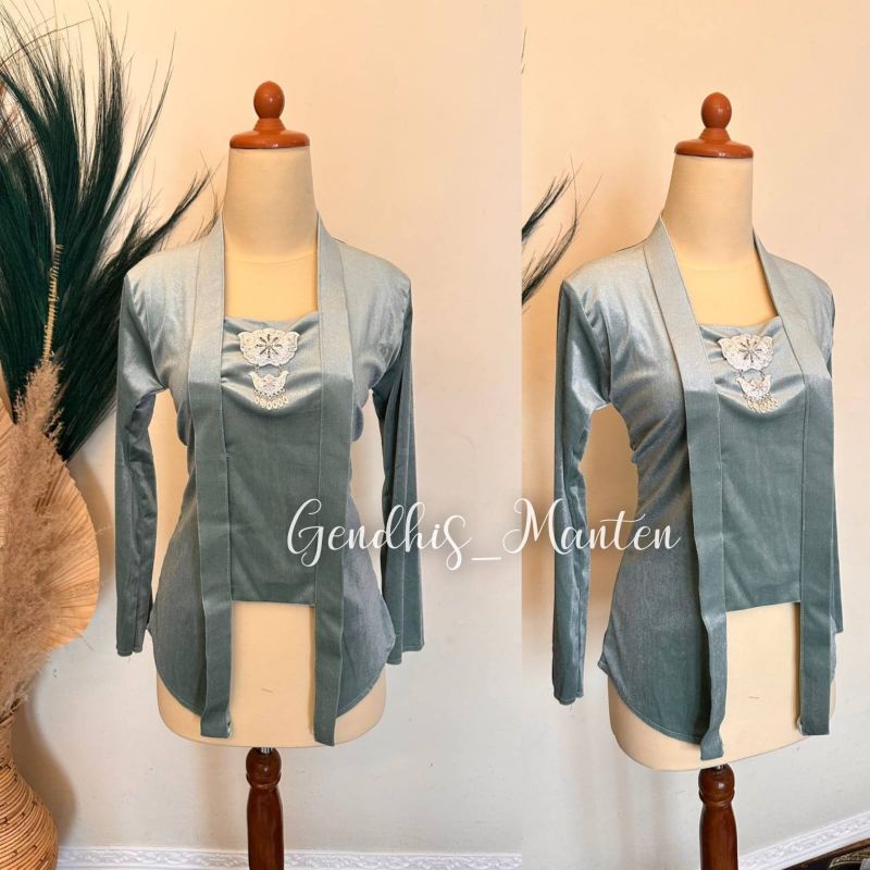 [Hijau Wardah] Kebaya Kutubaru, Body Sepinggang - Bahan Bludru