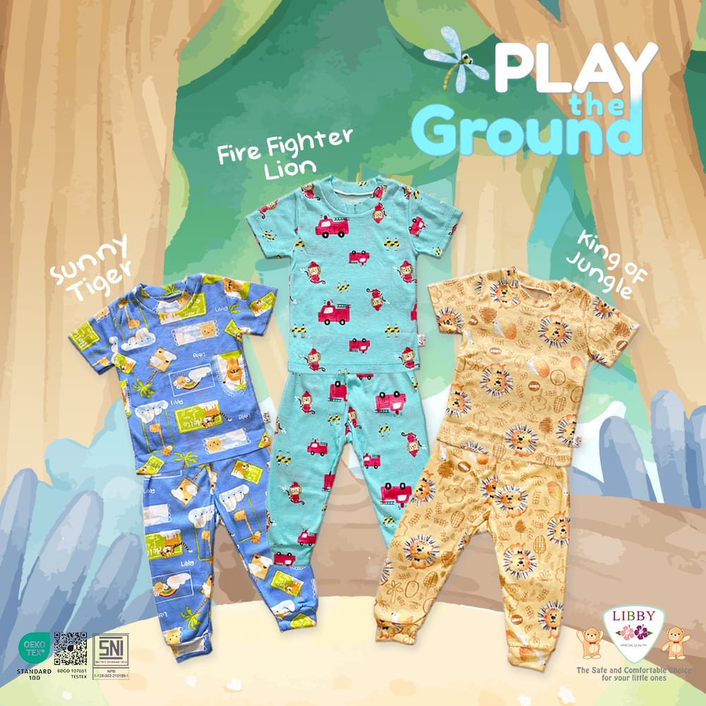 LIBBY SETELAN OBLONG COTTON PENDEK CELANA PANJANG MOTIF PLAY THE GROUND