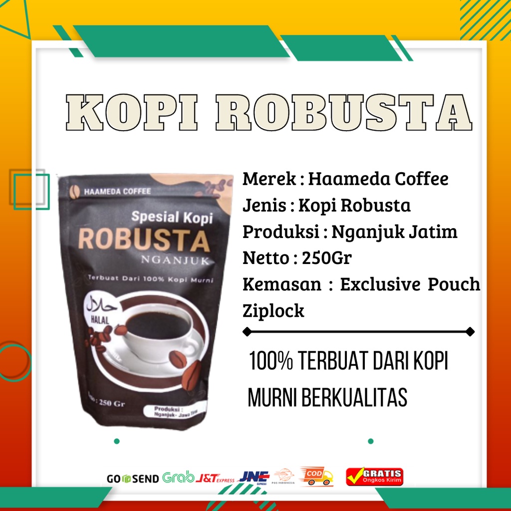 

Kopi Robusta Kopi Bubuk Kemasan 250Gr Haameda Coffee 100% Kopi Murni Tanpa Campuran Apapun Original Murah