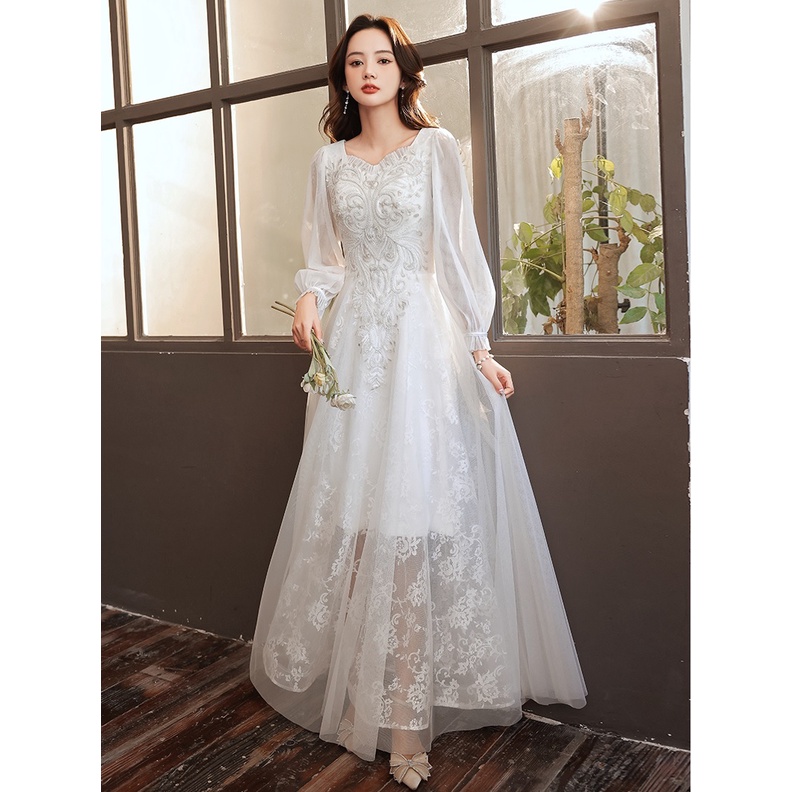 Gaun Pesta 2302015 Putih Lengan Panjang Party Dress