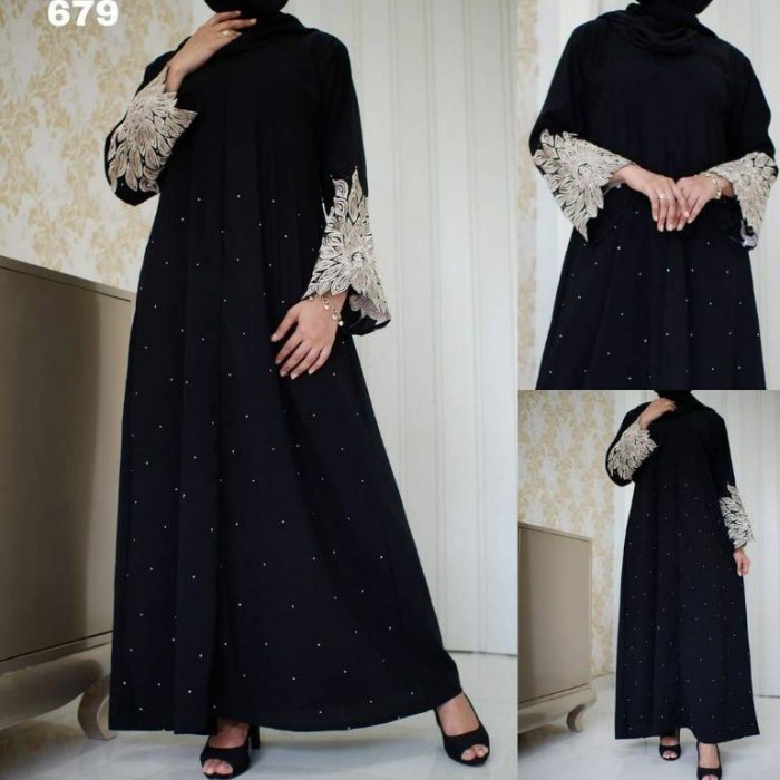 Gamis Gamis Abaya Arab Hitam Abaya Bordir Kombinasi Renda Dress Abaya Turkey - Hitam, S(O6F0) Gamis 