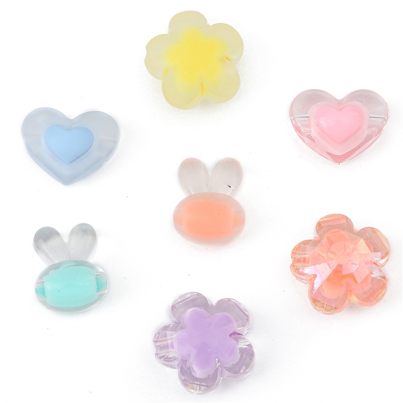 10/20pcs Bunga Hati Kelinci Plastik Akrilik Transparan Pesona Manik-Manik Untuk Kalung Gantungan Kunci Liontin DIY Membuat Perhiasan Perlengkapan