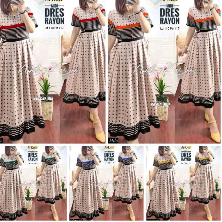 REKOMENDASI Dress midi // dress Arken // midi dress // bahan santung // gamis midi // dress wanita