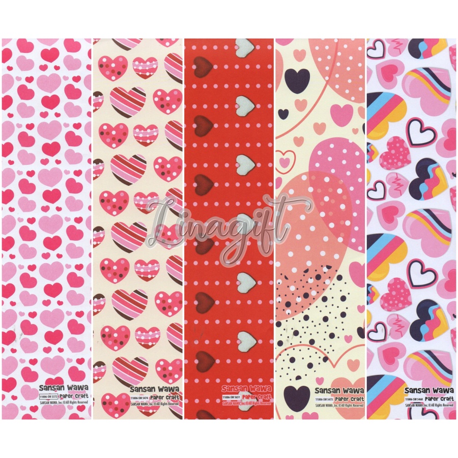 ( 5 Lembar ) LOVE SANWA - KERTAS KADO - GIFT WRAP PAPER SANSAN WAWA HATI/ VALENTINE/ ROMANTIC/ HEART / WEDDING / ENGAGEMENT / ROMANCE / PROPOSE / KAWINAN / NIKAHAN / TUNANGAN / PERNIKAHAN