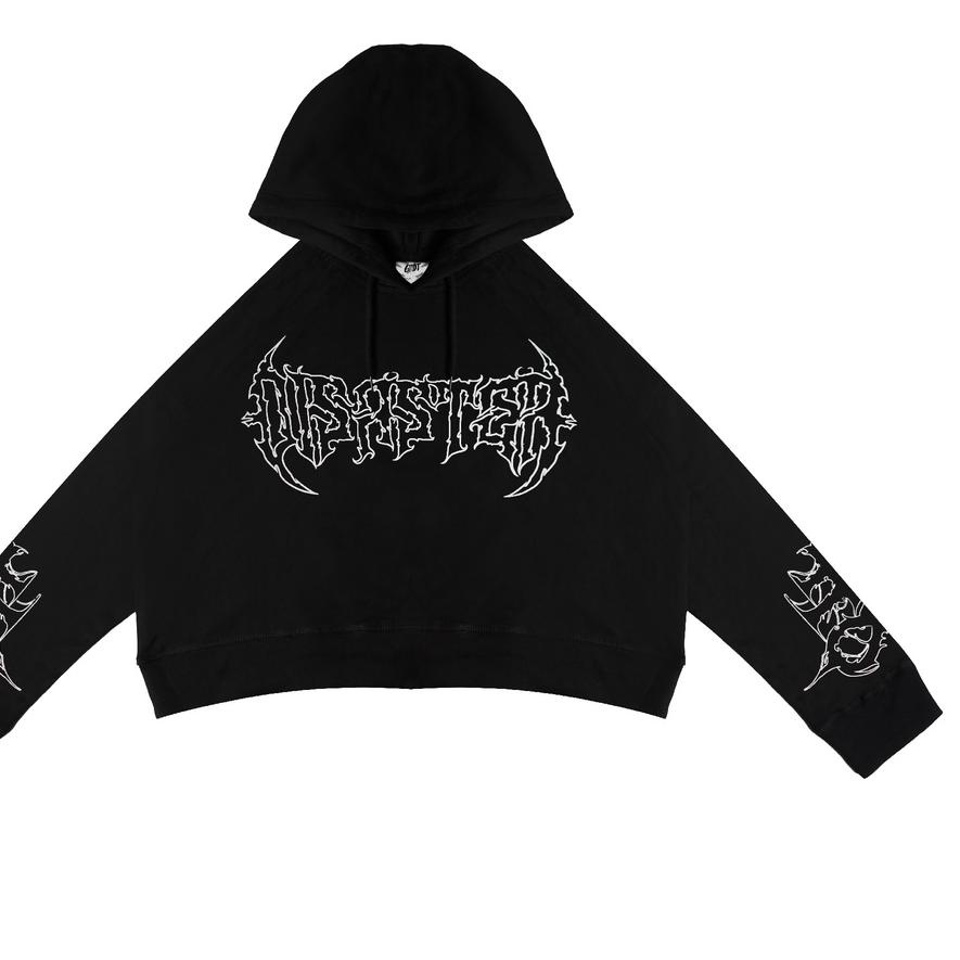 ☂ GRDT Dstr Hoodie Oversize Crop Top Black ➪