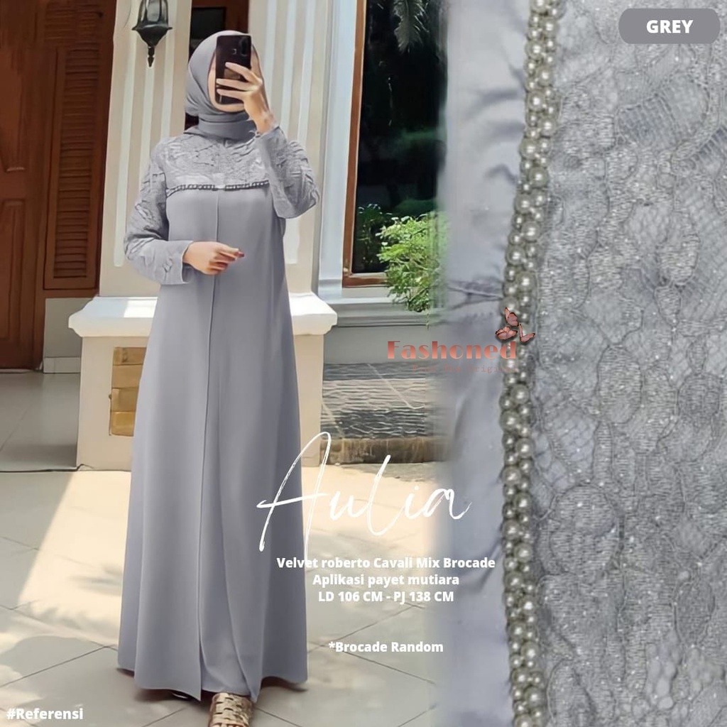 Aulia Dress wanita hijab gamis kondangan brukat jumbo polos dres pesta lamaran baju lebaran terbaru grosir seragaman gamis pesta party dress wedding pernikahan gamis muslim remaja terbaru pols warna navi marun grey sagee green millo brown rose dusty