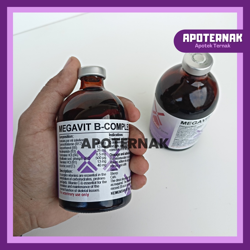 MEGAVIT B COMPLEX + C INJ | Injeksi Vitamin B Komplek dan Vitamin C Untuk Hewan Sapi Kambing Kuda Kucing dll