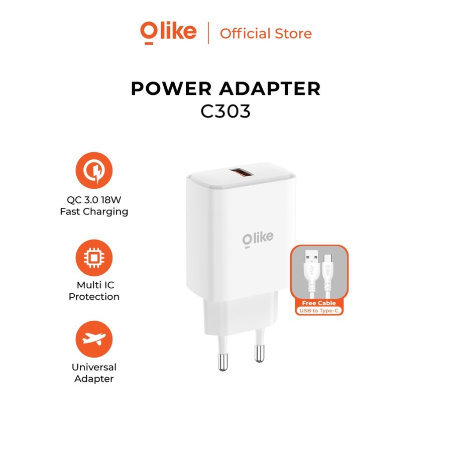 OLIKE C303 TURBO ADAPTER CHARGER VOOC QUICK CHARGER 18WATT + KABEL TYPE-C