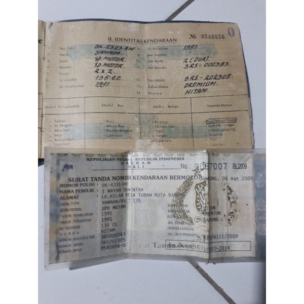 surat STNK n BPKB yamaha RXZ