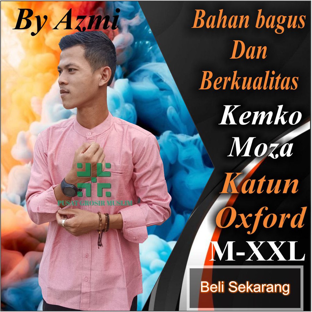 Baju Moza Kemko Tangan Panjang Pink Kemeja Koko by Moza Bahan Oxford High Premium Quality