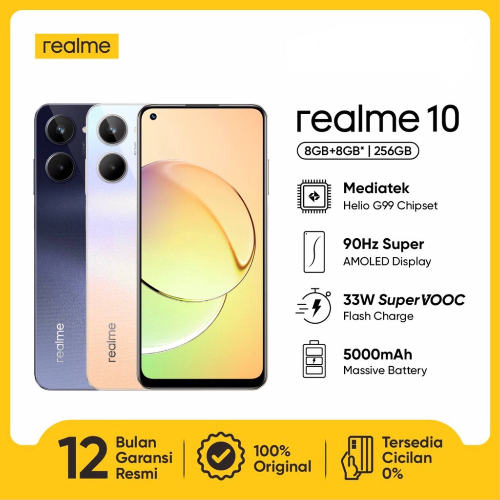 Realme 10 | 8GB+256GB | Helio G99 | 50MP Dual Camera | 6.4” Super AMOLED | Li-Po 5000mAh | Garansi Resmi Realme 1 Tahun