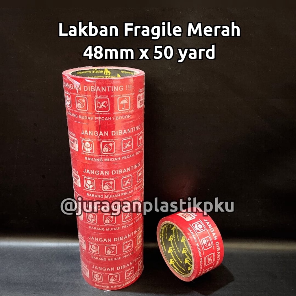 

Lakban / Isolasi Fragile Merah 48mm x 50 yard | Selotip Warna Jangan Dibanting 2 Inch 50 yard 48 mm