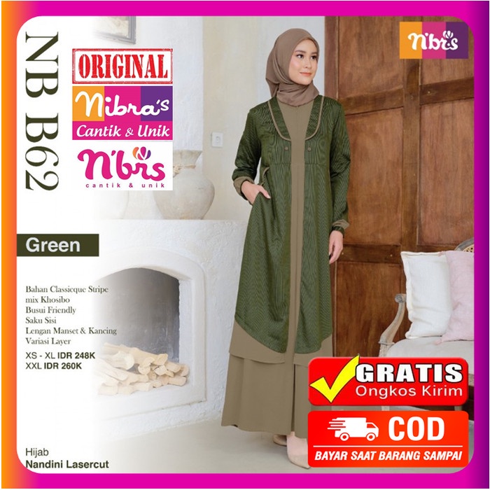 Gamis Gamis Nibras Terbaru 2022 Dress Wanita Dewasa Original Promo NB B62 - GREEN, XS premium terbar